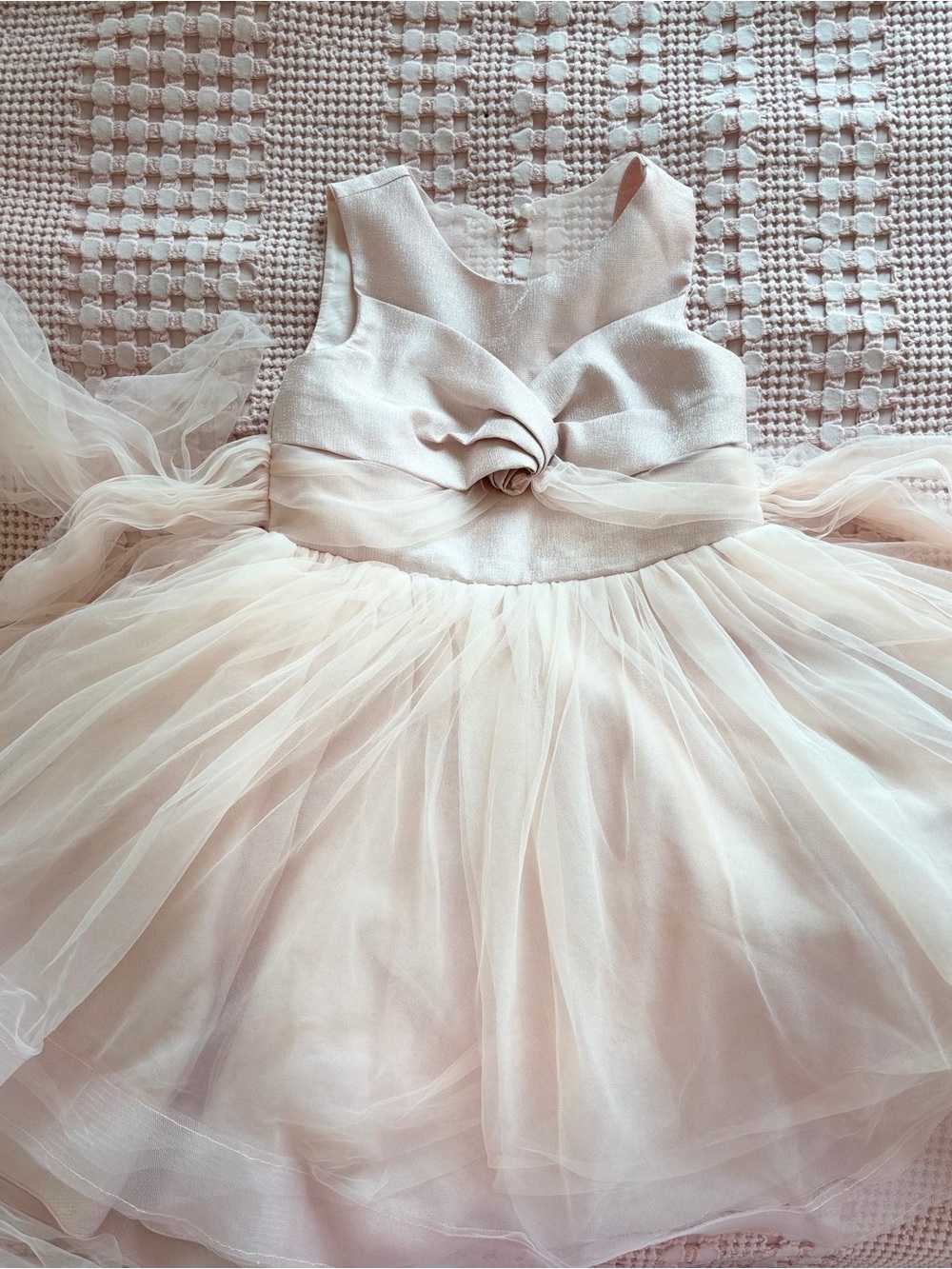 Girls' Ivory Tulle Party Dress with Bow Waist
